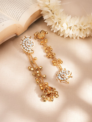 Floral Kundan Crescent Tassel Jhumka Earrings