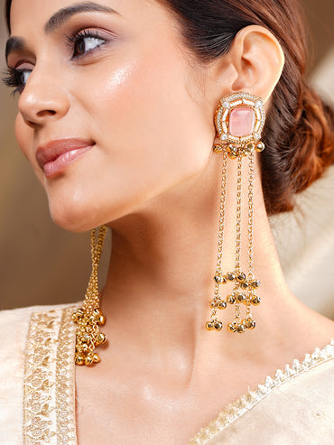 Pink Gemstone Multi-Chain Tassel Dangler