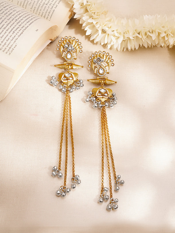 Gold-Plated Kundan Ghungroo Kashmiri Dangler Earrings