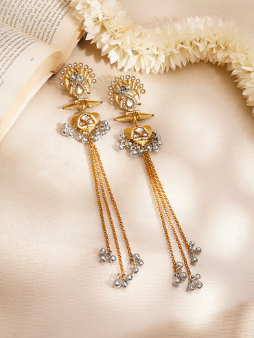 Gold-Plated Kundan Ghungroo Kashmiri Dangler Earrings
