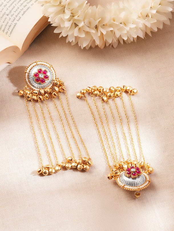 Gold-Plated Ruby Kashmiri Chain Tassel Dangler Earrings