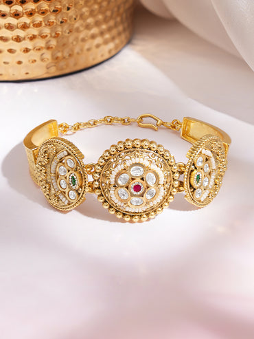 Gold Kundan Medallion Festive Bracelet