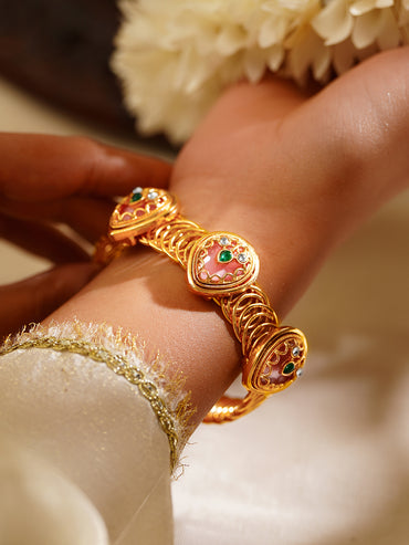 Gold Plated Kundan Ruby Red Bracelet