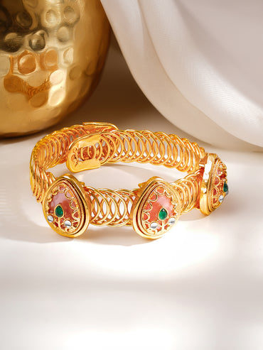 Gold Plated Kundan Ruby Red Bracelet