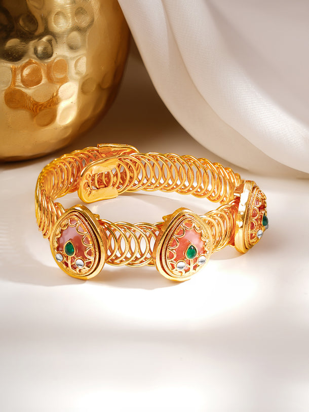 Gold Plated Kundan Ruby Red Bracelet