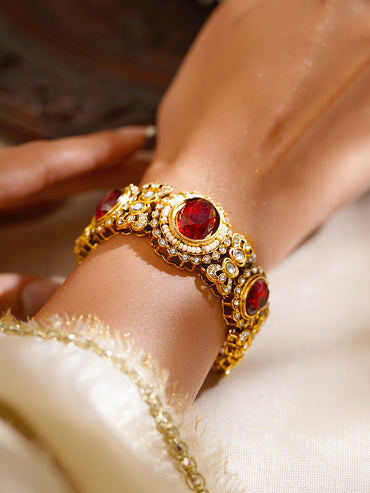 Gold Plated Kundan Ruby Bracelet
