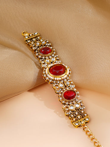 Gold Plated Kundan Ruby Bracelet