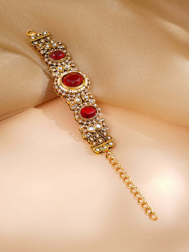 Gold Plated Kundan Ruby Bracelet