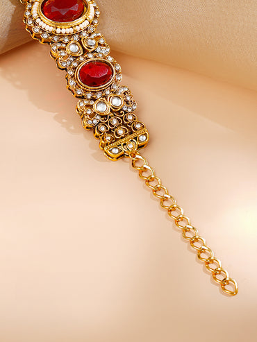 Gold Plated Kundan Ruby Bracelet