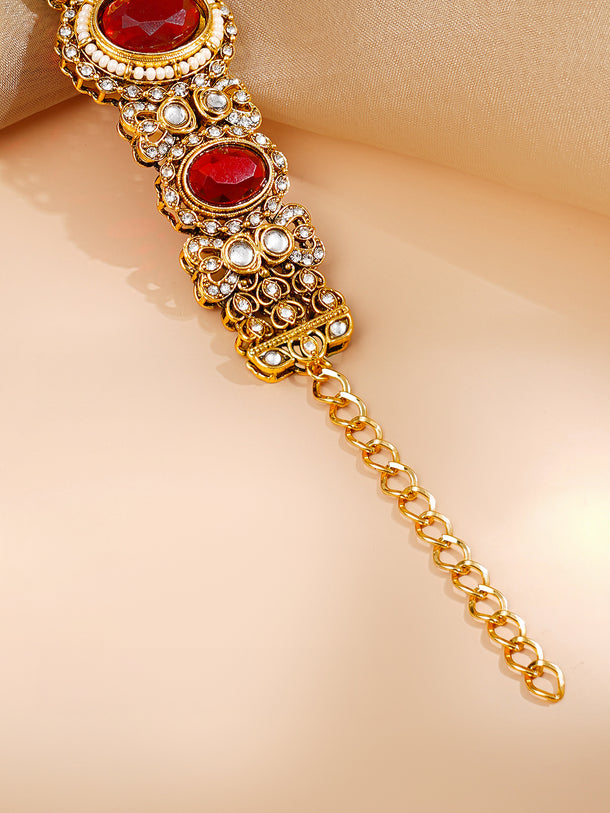 Gold Plated Kundan Ruby Bracelet