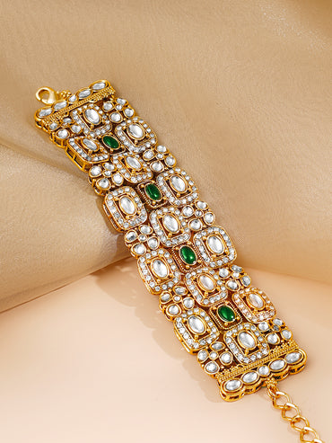 Gold Plated Cubic Kundan Emerald Bracelet