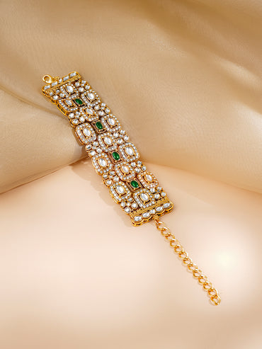 Gold Plated Cubic Kundan Emerald Bracelet