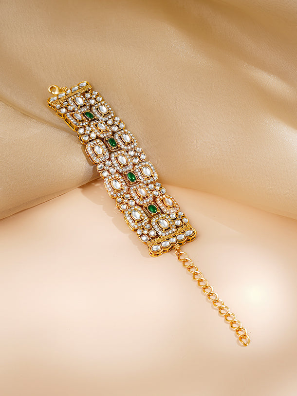 Gold Plated Cubic Kundan Emerald Bracelet