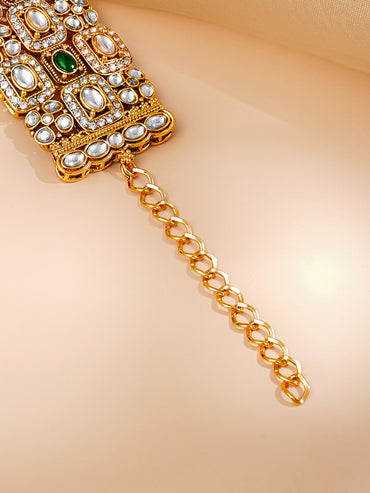 Gold Plated Cubic Kundan Emerald Bracelet
