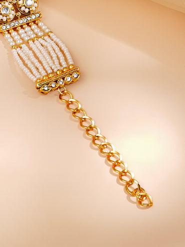 Gold Plated Pearl Beaded Multi Strand Kundan Bracelet