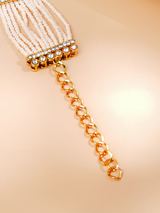 Gold Plated Pearl Beaded Multi Strand Kundan Bracelet