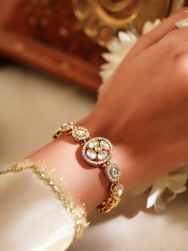 Gold Plated Circular Motif Kundan Bracelet