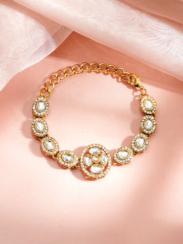 Gold Plated Circular Motif Kundan Bracelet