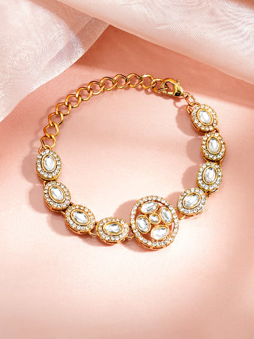 Gold Plated Circular Motif Kundan Bracelet