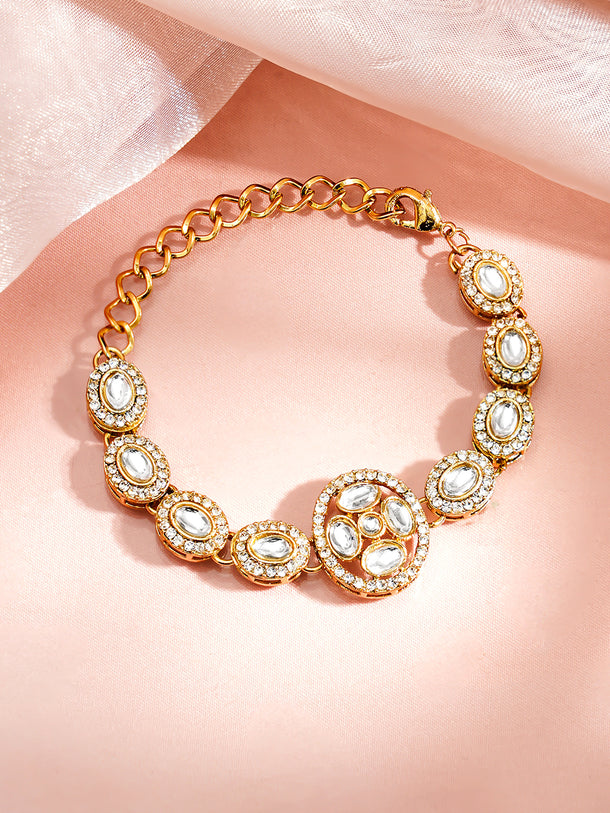 Gold Plated Circular Motif Kundan Bracelet