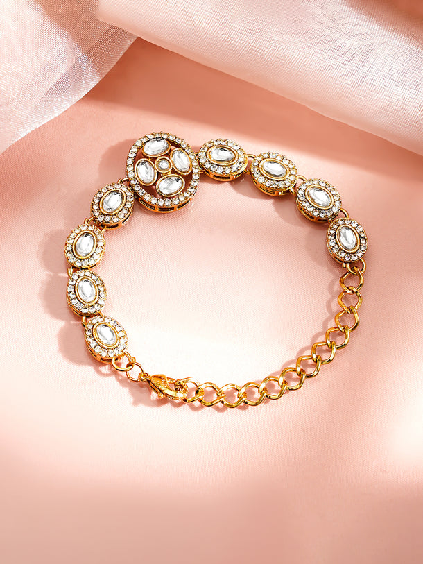 Gold Plated Circular Motif Kundan Bracelet