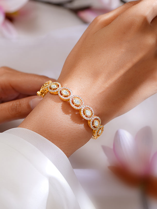 Gold-Plated White Kundan & Crystal Bracelet