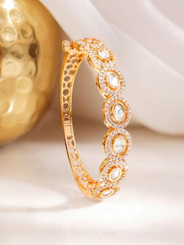 Gold-Plated White Kundan & Crystal Bracelet