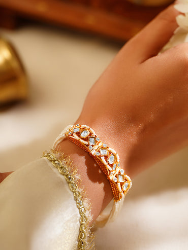 Gold Plated Pearl Beaded Kundan Bracelet