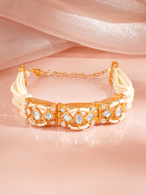 Gold Plated Pearl Beaded Kundan Bracelet