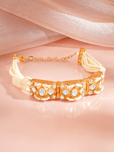 Gold Plated Pearl Beaded Kundan Bracelet