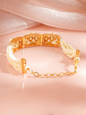 Gold Plated Pearl Beaded Kundan Bracelet
