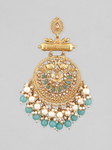Rubans 18K Antique Gold-Plated Big Chandbali with Pearl & Turquoise Blue Bead Accents