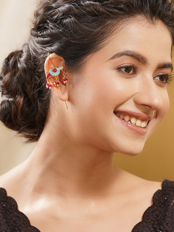 Oxidised Peacock Enamel Ear Cuff Earrings