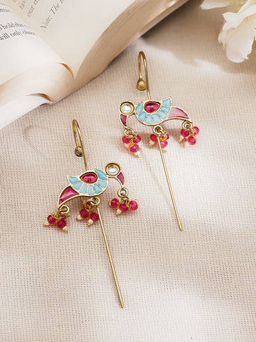 Oxidised Peacock Enamel Ear Cuff Earrings