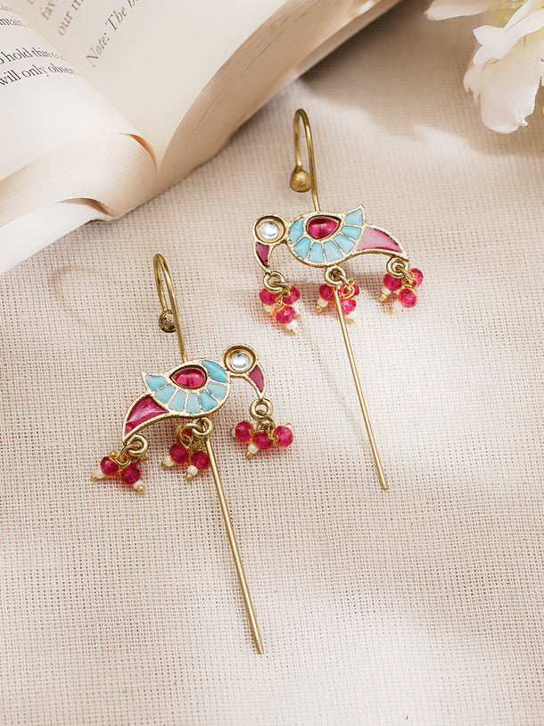 Oxidised Peacock Enamel Ear Cuff Earrings