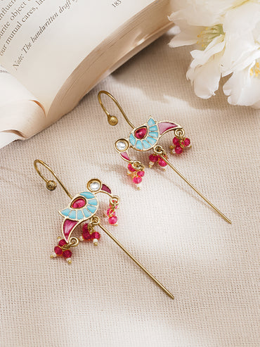 Oxidised Peacock Enamel Ear Cuff Earrings
