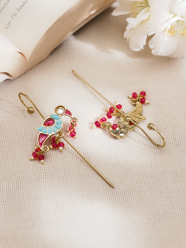 Oxidised Peacock Enamel Ear Cuff Earrings