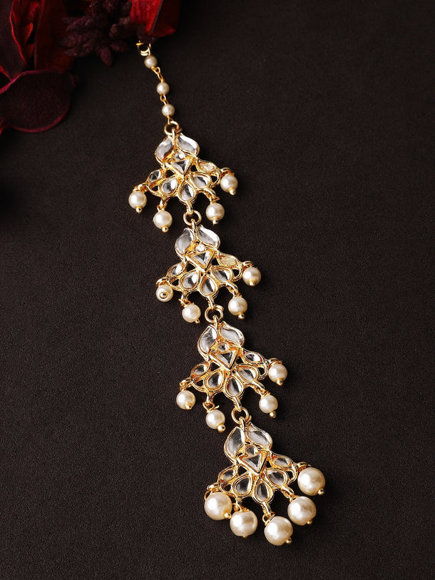 Rubans Gold Plated Pearl Statement Maangtika