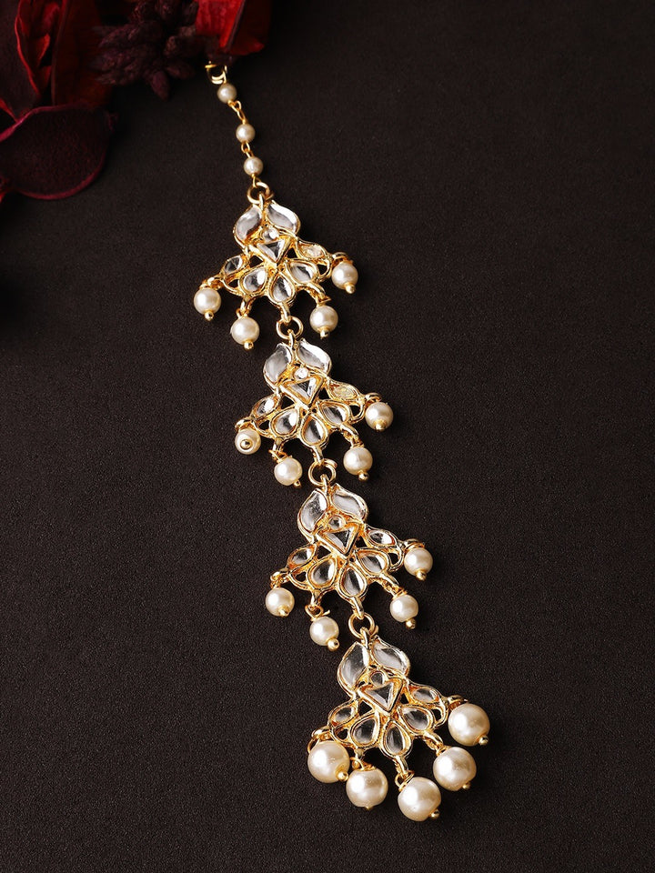 Rubans Gold Plated Pearl Statement Maangtika