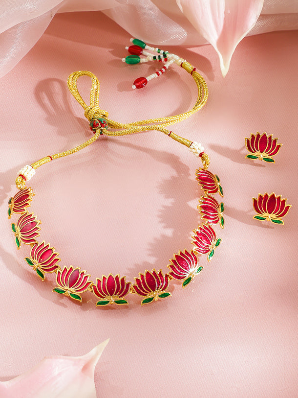 Lotus Tale Green & Pink Necklace Set