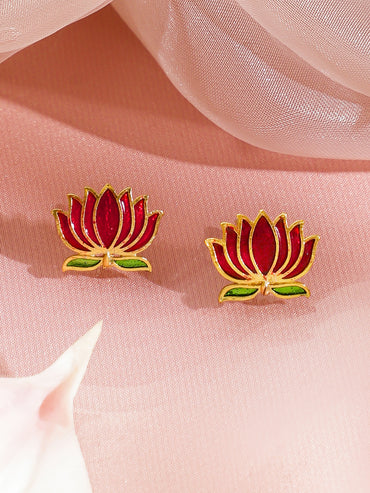 Green-Pink Divine Lotus Golden Necklace Set