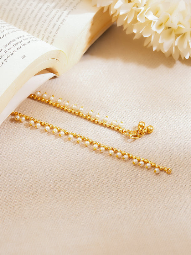 Set of 2 Gold Plated Pearl Beaded Ghungroo Anklets