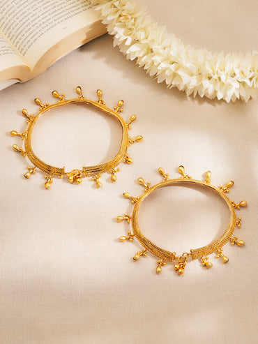 Set of 2 Gold Plated Drop Charm Anklets