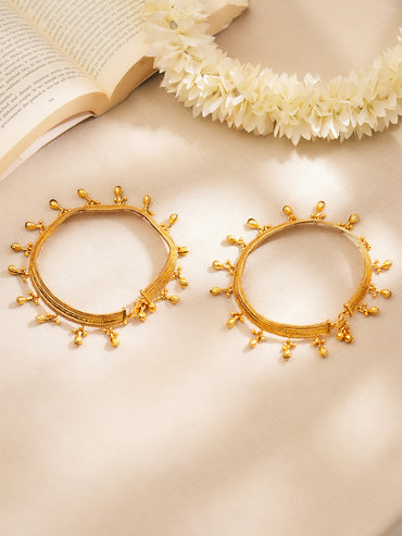 Set of 2 Gold Plated Drop Charm Anklets