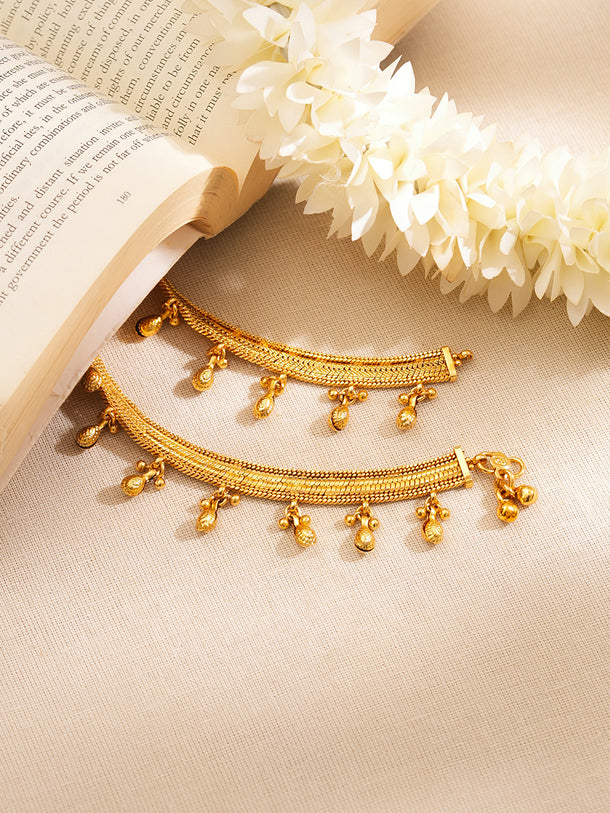Set of 2 Gold Plated Drop Charm Anklets