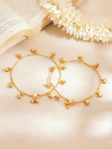 Set of 2 Gold Plated Ghungroo Charm Anklets