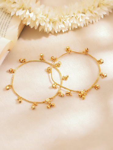 Set of 2 Gold Plated Ghungroo Charm Anklets