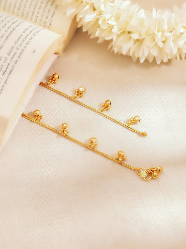 Set of 2 Gold Plated Ghungroo Charm Anklets