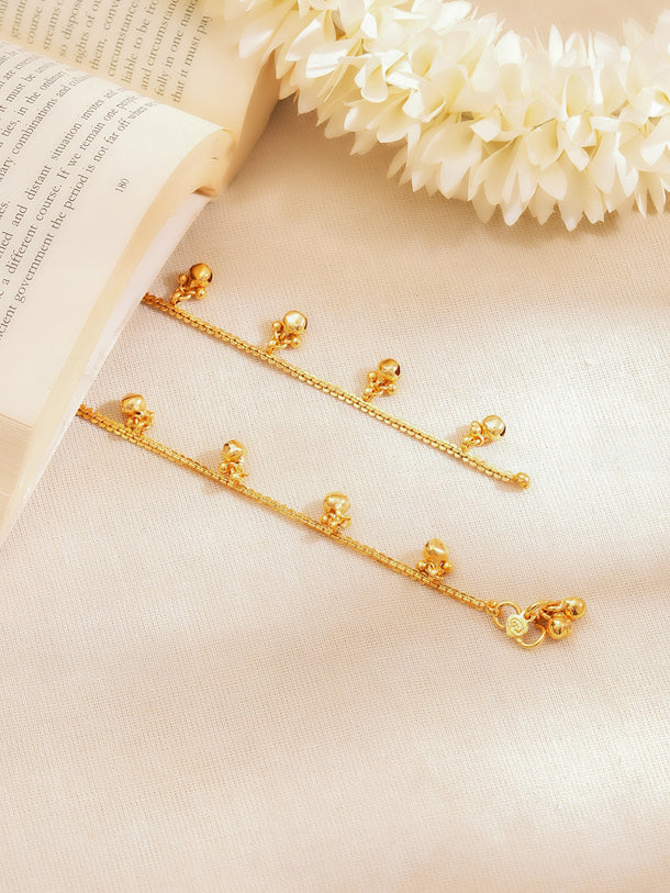Set of 2 Gold Plated Ghungroo Charm Anklets
