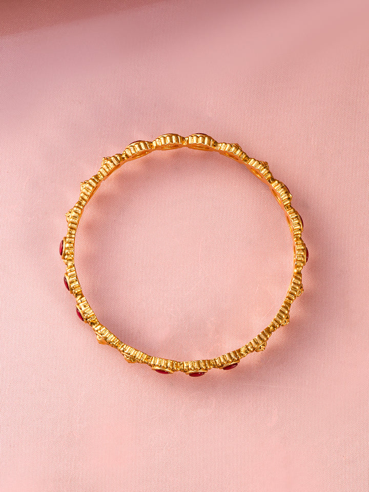 Rubans Set of 2, 22K Gold-Plated Ruby Pink Bangles with Gold Beading Traditional Design